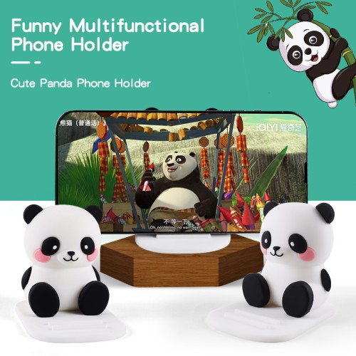 Custom Flexible Universal Pvc Desk Video Cartoon Animal Cute Panda Shaped Cell Stand Mobile Phone Holder