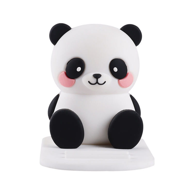 Custom Flexible Universal Pvc Desk Video Cartoon Animal Cute Panda Shaped Cell Stand Mobile Phone Holder 